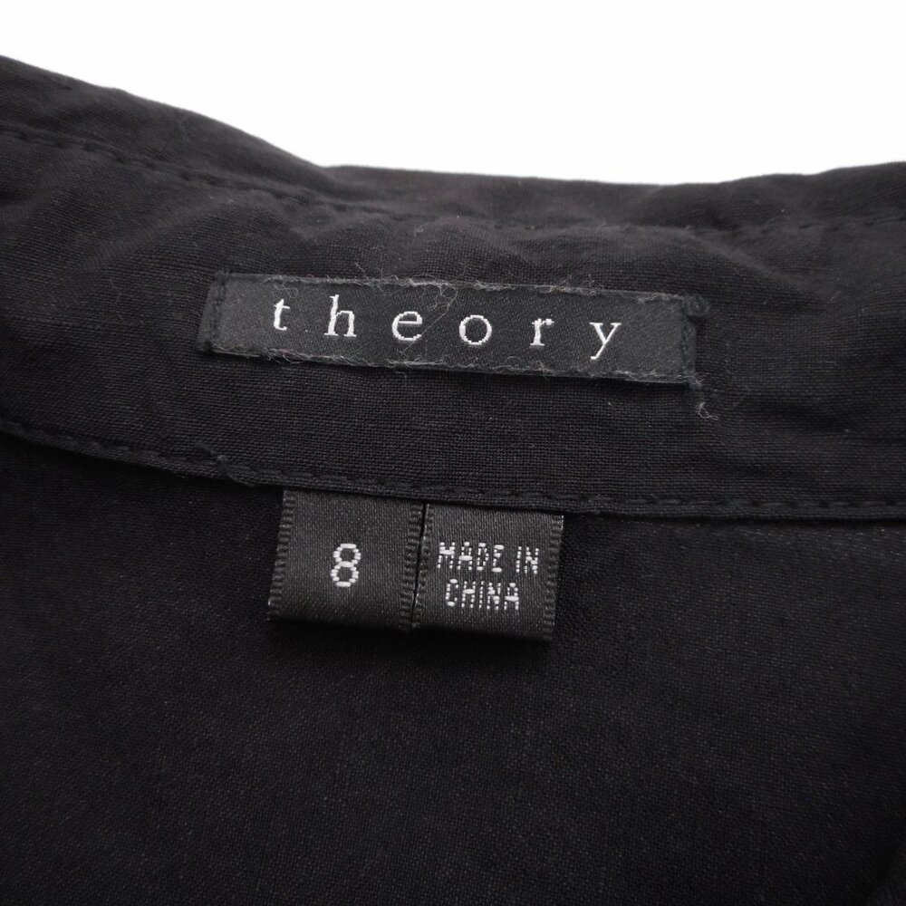 Theory Size 8 Bubble Hem Dress Short Sleeve 1/2 Button Solid Black Linen Blend - Picture 5 of 8